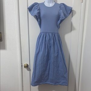 Zara Light Blue Ruffle Sleeve Dress